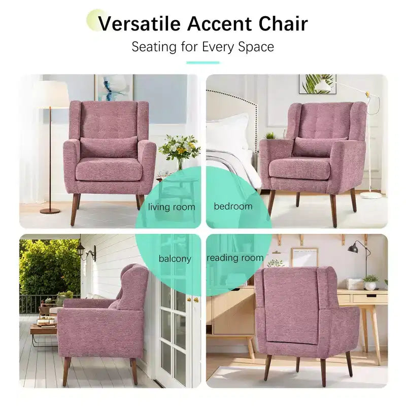 Fauteuil d'appoint moderne avec coussin rembourré et coussin décoratif, fauteuil de lecture avec pieds en bois, fauteuils d'appoint confortables pour le salon, la chambre à coucher