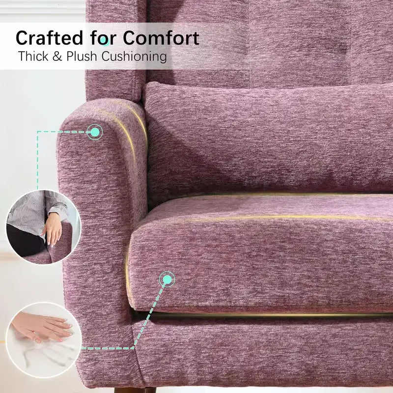 Fauteuil d'appoint moderne avec coussin rembourré et coussin décoratif, fauteuil de lecture avec pieds en bois, fauteuils d'appoint confortables pour le salon, la chambre à coucher