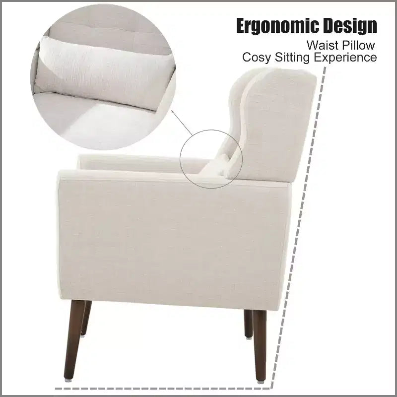 Fauteuil d'appoint moderne avec coussin rembourré et coussin décoratif, fauteuil de lecture avec pieds en bois, fauteuils d'appoint confortables pour le salon, la chambre à coucher