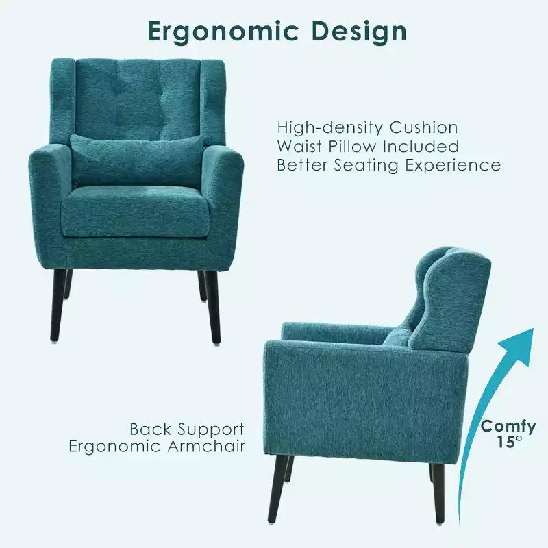 Fauteuil d'appoint moderne avec coussin rembourré et coussin décoratif, fauteuil de lecture avec pieds en bois, fauteuils d'appoint confortables pour le salon, la chambre à coucher