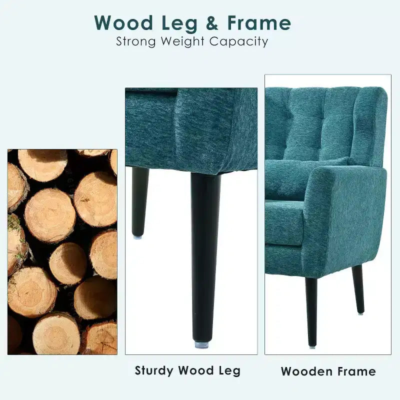 Fauteuil d'appoint moderne avec coussin rembourré et coussin décoratif, fauteuil de lecture avec pieds en bois, fauteuils d'appoint confortables pour le salon, la chambre à coucher
