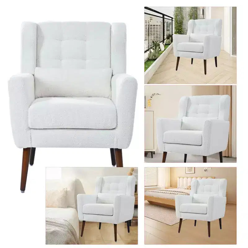 Fauteuil d'appoint moderne avec coussin rembourré et coussin décoratif, fauteuil de lecture avec pieds en bois, fauteuils d'appoint confortables pour le salon, la chambre à coucher