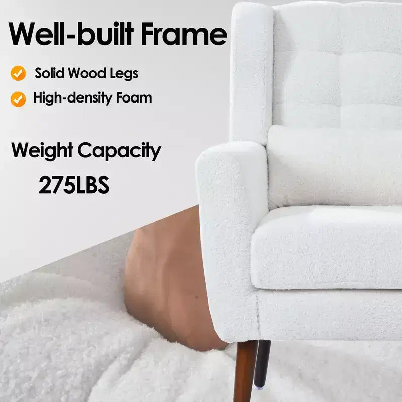 Fauteuil d'appoint moderne avec coussin rembourré et coussin décoratif, fauteuil de lecture avec pieds en bois, fauteuils d'appoint confortables pour le salon, la chambre à coucher