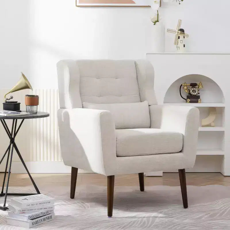 Fauteuil d'appoint moderne avec coussin rembourré et coussin décoratif, fauteuil de lecture avec pieds en bois, fauteuils d'appoint confortables pour le salon, la chambre à coucher