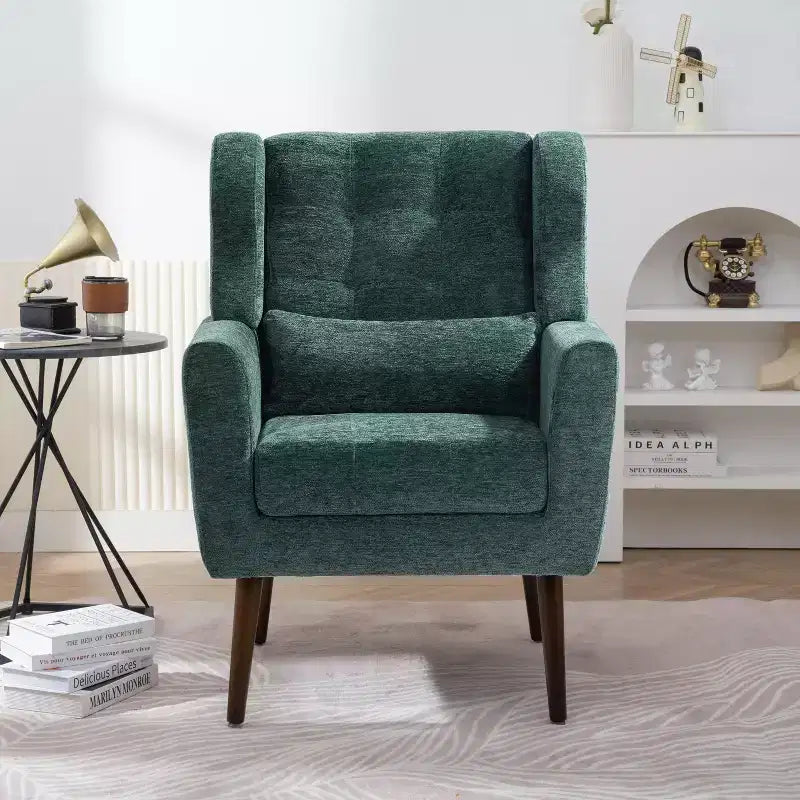 Fauteuil d'appoint moderne avec coussin rembourré et coussin décoratif, fauteuil de lecture avec pieds en bois, fauteuils d'appoint confortables pour le salon, la chambre à coucher