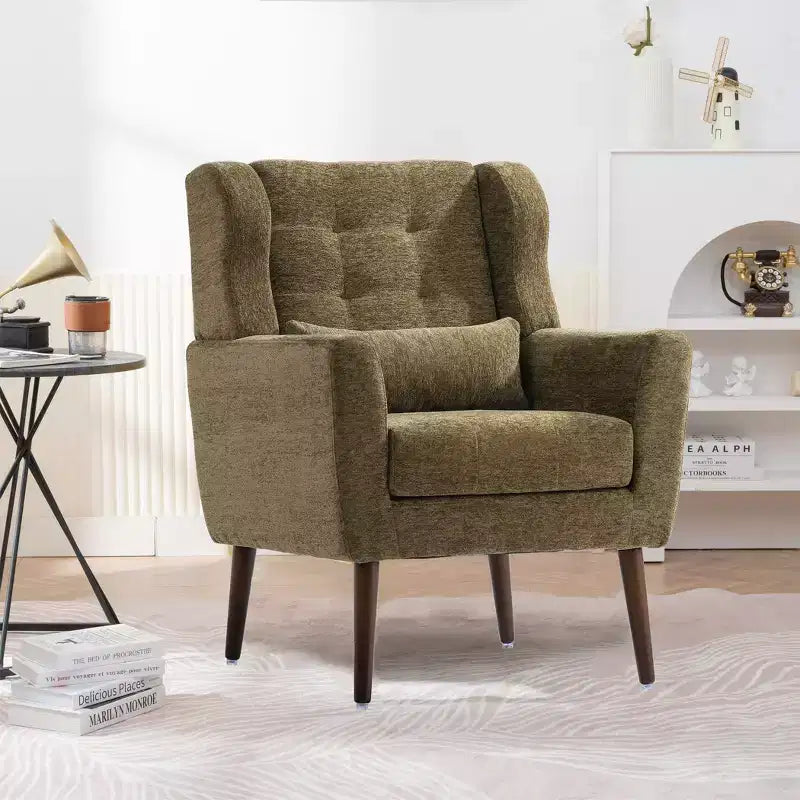 Fauteuil d'appoint moderne avec coussin rembourré et coussin décoratif, fauteuil de lecture avec pieds en bois, fauteuils d'appoint confortables pour le salon, la chambre à coucher