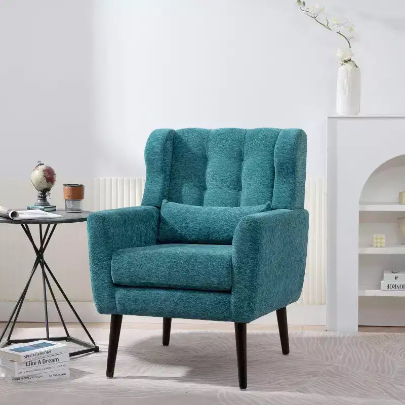 Fauteuil d'appoint moderne avec coussin rembourré et coussin décoratif, fauteuil de lecture avec pieds en bois, fauteuils d'appoint confortables pour le salon, la chambre à coucher