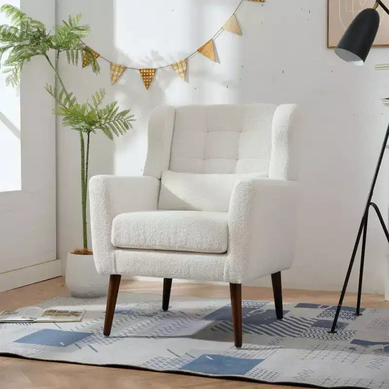 Fauteuil d'appoint moderne avec coussin rembourré et coussin décoratif, fauteuil de lecture avec pieds en bois, fauteuils d'appoint confortables pour le salon, la chambre à coucher