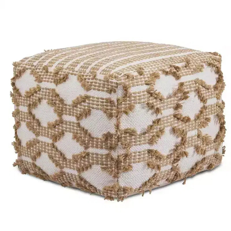 Rowan Hand Woven Cotton/Jute Square Pouf Ottoman