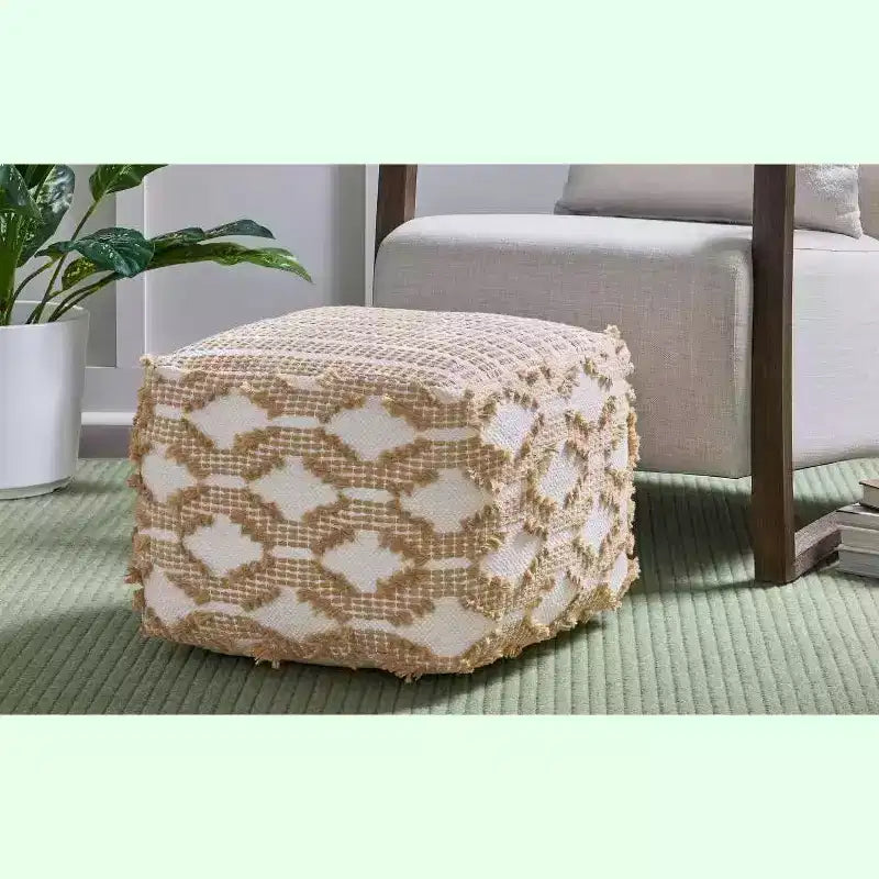 Pouf carré en coton/jute tissé à la main