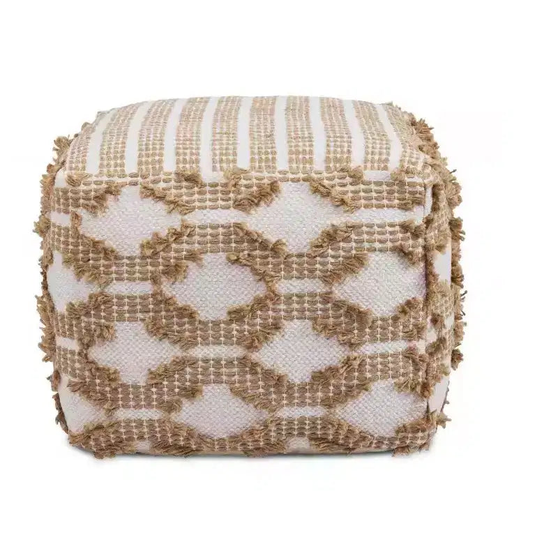 Pouf carré en coton/jute tissé à la main