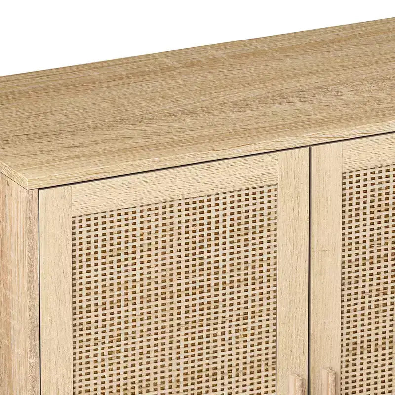 Armoire de rangement décorative en rotin à quatre portes, élégante et pratique, de 157,99 cm, idéale pour les chambres et les salons, couleur naturelle