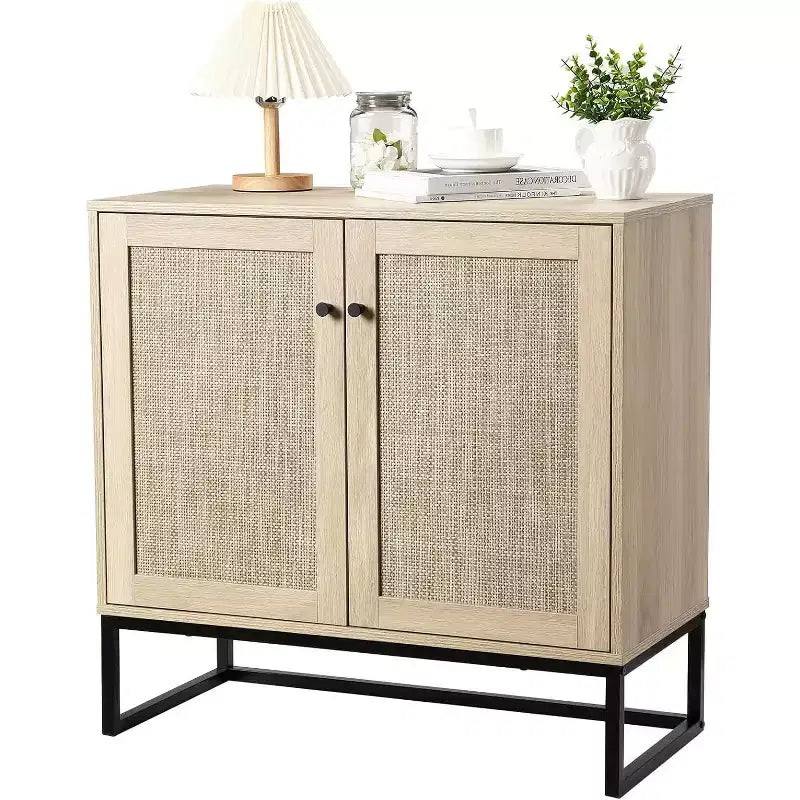Rattan Buffet Cabinet with Storage,Storage Cabinet with Decor Doors, Multi-Functional Kitchen Cupboard for Living Room, Hallway, Entryway