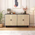 JVNOXK 62.20-inch Elegant and Practical Four-Door Rattan Decorative Storage Cabinet, Suitable for Bedrooms and Living Rooms, Black