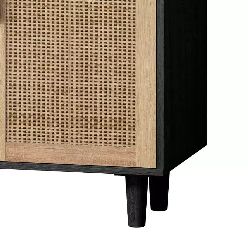 Élégante et pratique armoire de rangement décorative à quatre portes en rotin de 158 cm, adaptée aux chambres et aux salons, noire
