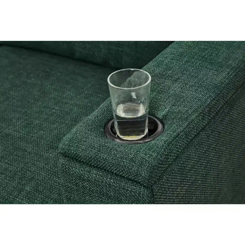 Canapé de salon moderne en tissu, accoudoirs carrés, avec porte-gobelet, rembourré en polyester vert