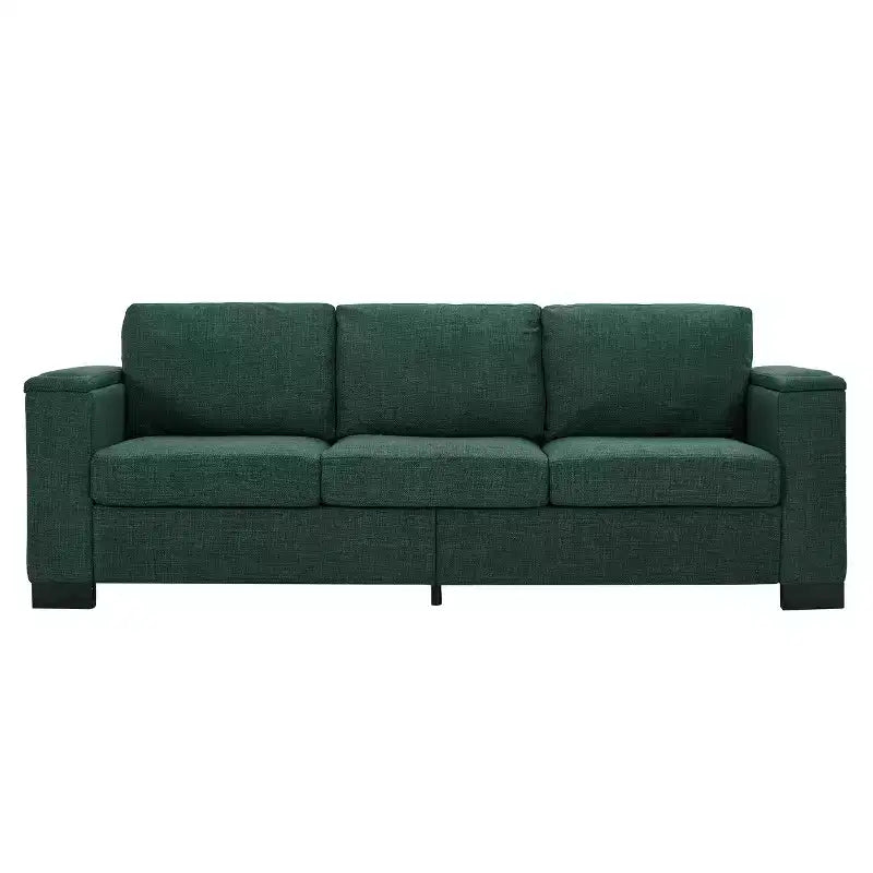 Canapé de salon moderne en tissu, accoudoirs carrés, avec porte-gobelet, rembourré en polyester vert