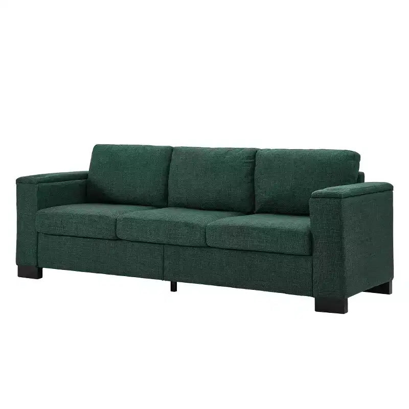 Canapé de salon moderne en tissu, accoudoirs carrés, avec porte-gobelet, rembourré en polyester vert
