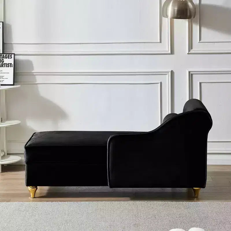 Canapé-méridienne moderne avec rangement, revêtement velours, pour salon ou chambre, noir