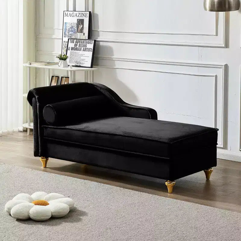 Canapé-méridienne moderne avec rangement, revêtement velours, pour salon ou chambre, noir