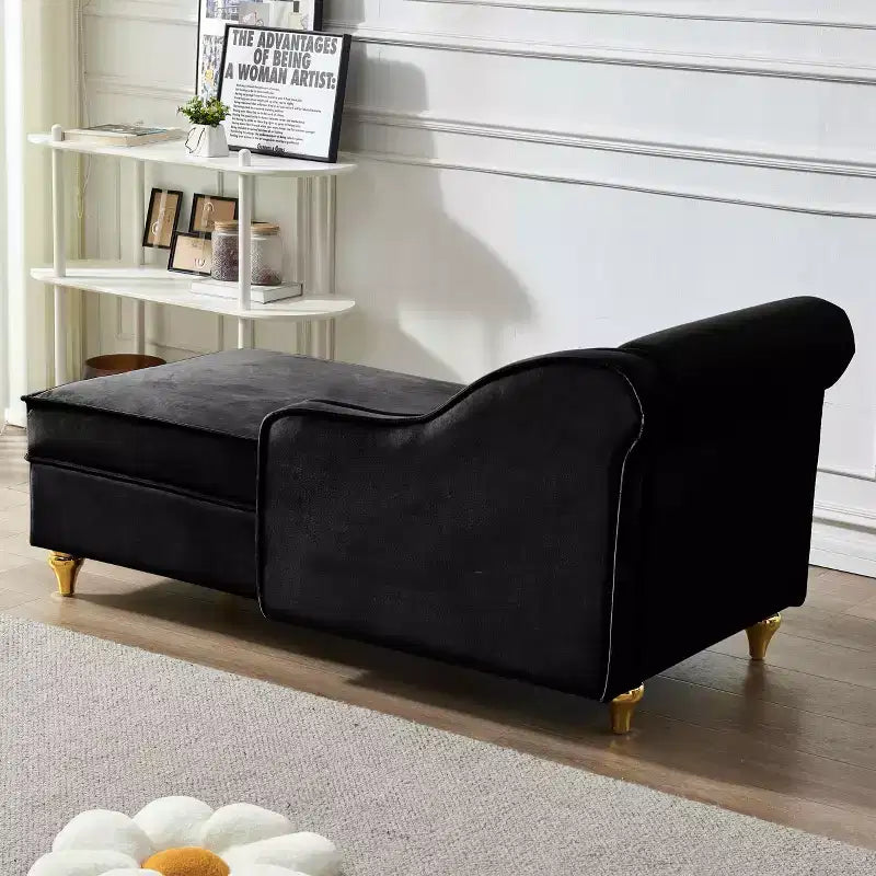 Canapé-méridienne moderne avec rangement, revêtement velours, pour salon ou chambre, noir