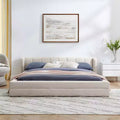 MAYEERTY Queen Size Upholstered Bed Frame with Thick Fabric Headboard Solid Frame for Bedroom Beige