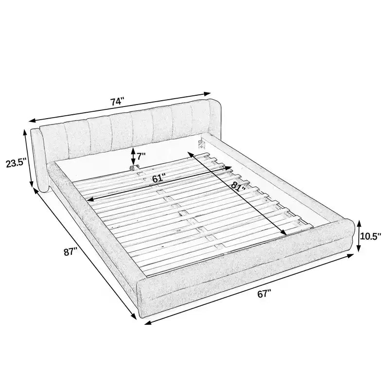 Cadre de lit rembourré avec tête de lit en tissu épais et structure solide pour chambre à coucher beige