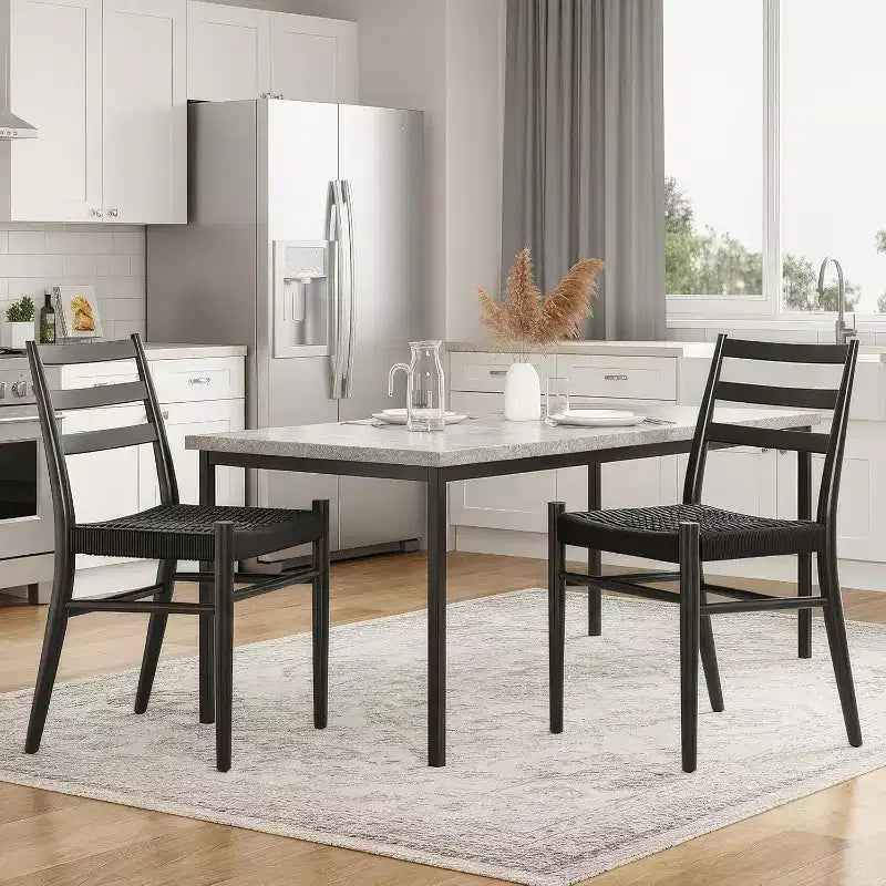 Okak Wooden Dining Room Chairs with Woven Seat, Fully-Assembled Metal Dining Chairs with Slat Back, Armless Chairs for Living Room