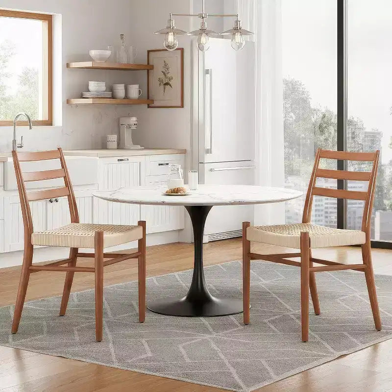 Chaises de salle à manger en bois avec assise tissée, chaises de salle à manger en métal entièrement assemblées avec dossier à lattes, chaises sans accoudoirs pour salon