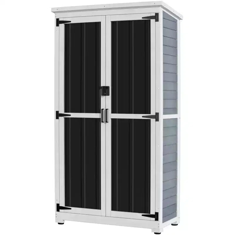 GDLF Outdoor Storage Cabinet Wood & Metal Garden Tool Shed Waterproof Sturdy 66 H