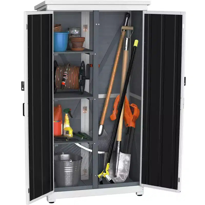 Armoire de Rangement Extérieur Bois et Métal Abri de Jardin Étanche Robuste 66 H