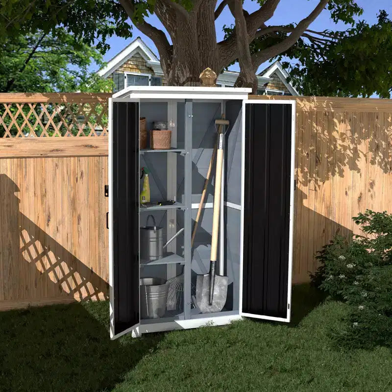 Armoire de Rangement Extérieur Bois et Métal Abri de Jardin Étanche Robuste 66 H