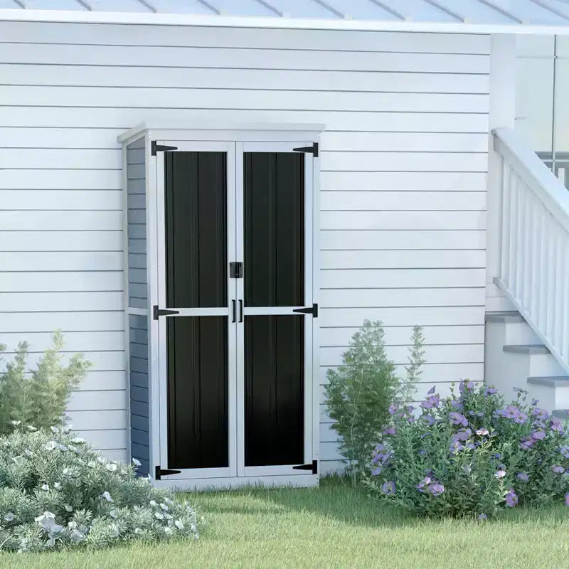 Armoire de Rangement Extérieur Bois et Métal Abri de Jardin Étanche Robuste 66 H