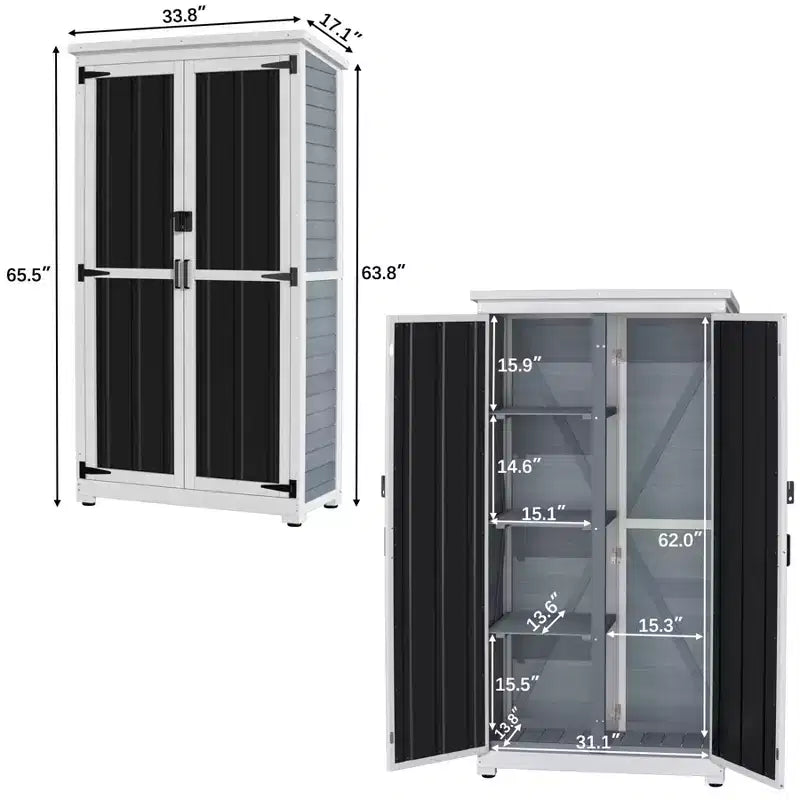 Armoire de Rangement Extérieur Bois et Métal Abri de Jardin Étanche Robuste 66 H