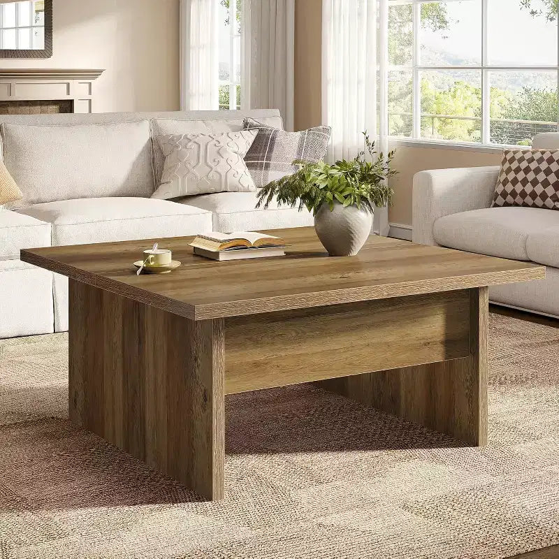 Lantine Square Coffee Table, 39.4-Inch Farmhouse Cocktail Tea Center Table for Living Room, Rustic Brown
