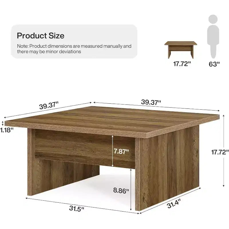 Table basse carrée, table de salon de 100 cm de style ferme, marron rustique