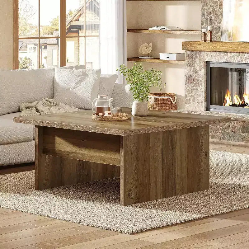 Table basse carrée, table de salon de 100 cm de style ferme, marron rustique