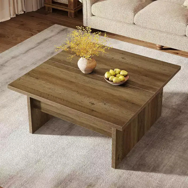 Table basse carrée, table de salon de 100 cm de style ferme, marron rustique