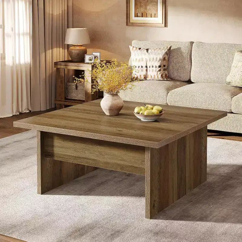 Table basse carrée, table de salon de 100 cm de style ferme, marron rustique