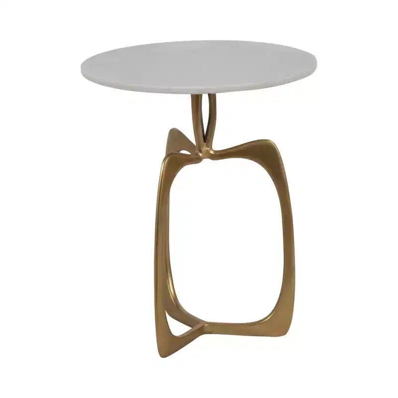 Table d'appoint chic, petite table de chevet ou guéridon pour la décoration intérieure - Table en métal avec plateau en marbre et cadre artistique pour les petits espaces - 22 Blanc et doré