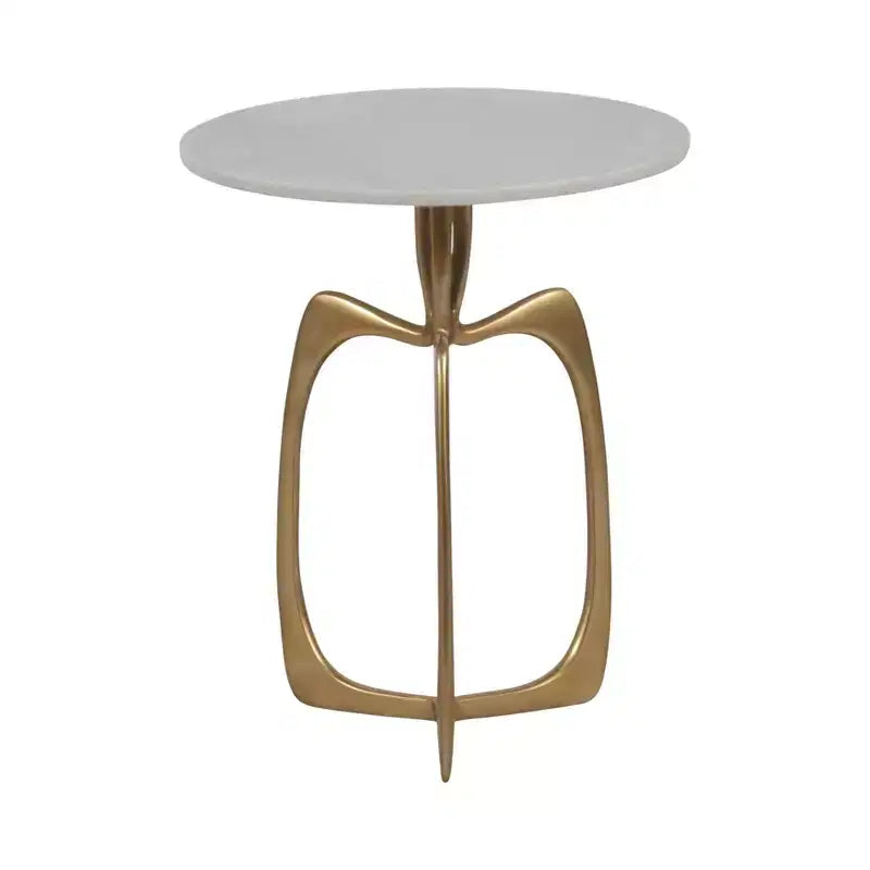 Table d'appoint chic, petite table de chevet ou guéridon pour la décoration intérieure - Table en métal avec plateau en marbre et cadre artistique pour les petits espaces - 22 Blanc et doré