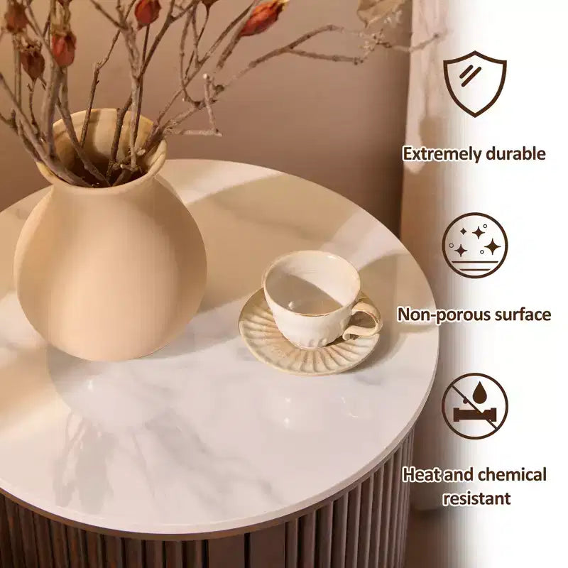 Table d'appoint circulaire en marbre artificiel avec espace de rangement, table de chevet médiévale moderne, adaptée aux chambres et aux salons