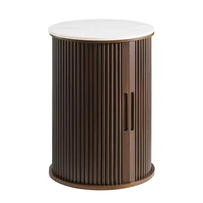 Table d'appoint circulaire en marbre artificiel avec espace de rangement, table de chevet médiévale moderne, adaptée aux chambres et aux salons