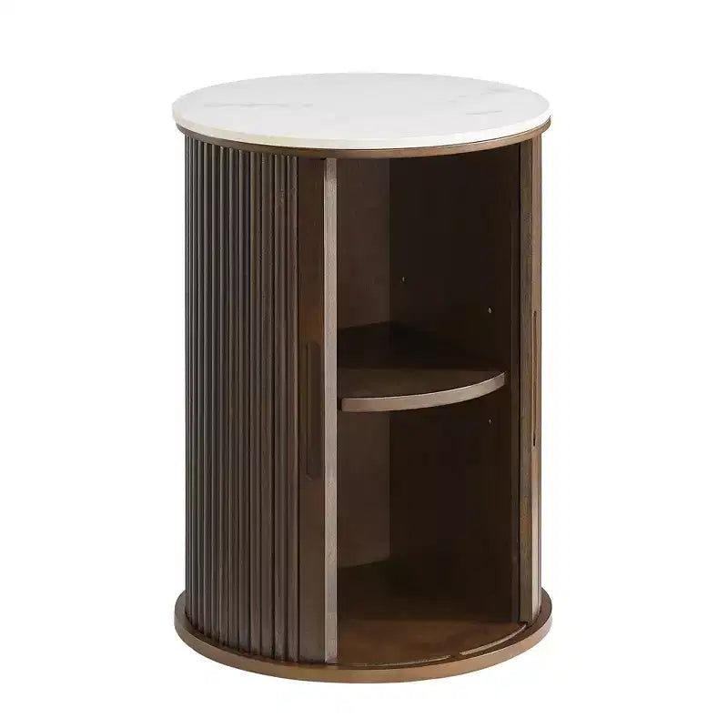 Table d'appoint circulaire en marbre artificiel avec espace de rangement, table de chevet médiévale moderne, adaptée aux chambres et aux salons