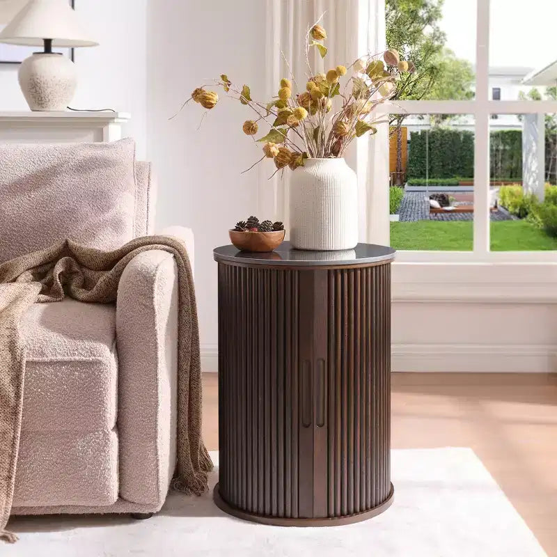 Table d'appoint circulaire en marbre artificiel avec espace de rangement, table de chevet médiévale moderne, adaptée aux chambres et aux salons