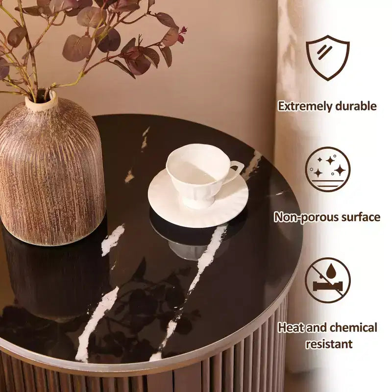 Table d'appoint circulaire en marbre artificiel avec espace de rangement, table de chevet médiévale moderne, adaptée aux chambres et aux salons