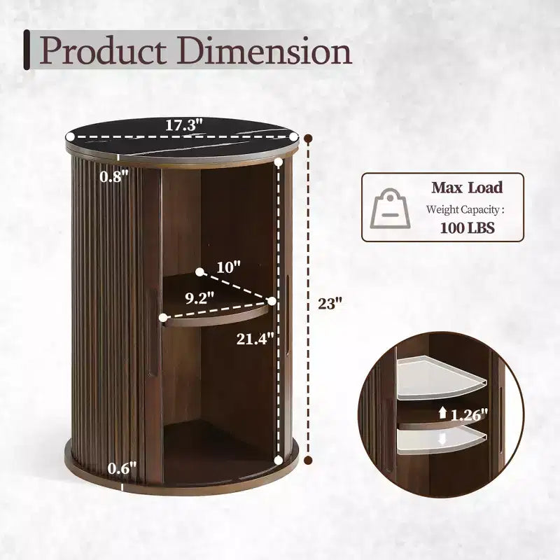 Table d'appoint circulaire en marbre artificiel avec espace de rangement, table de chevet médiévale moderne, adaptée aux chambres et aux salons