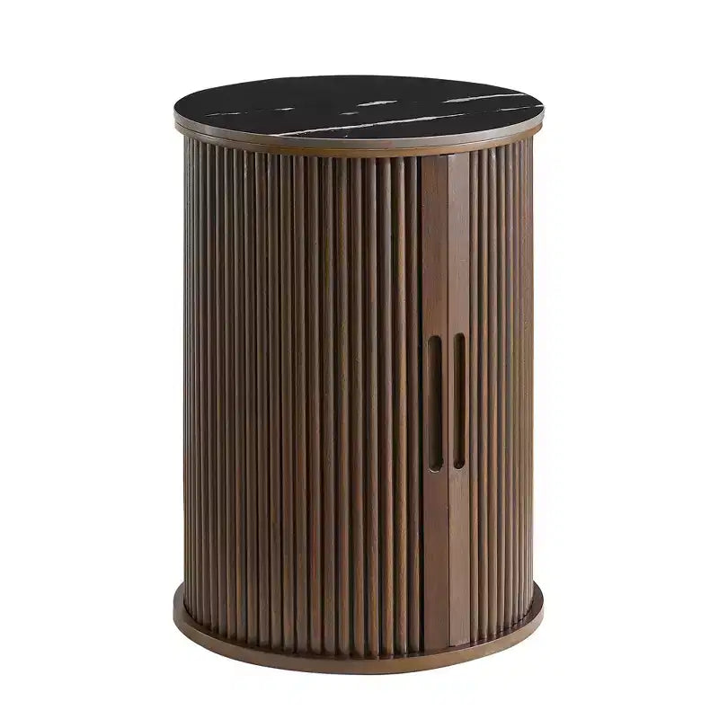 Table d'appoint circulaire en marbre artificiel avec espace de rangement, table de chevet médiévale moderne, adaptée aux chambres et aux salons