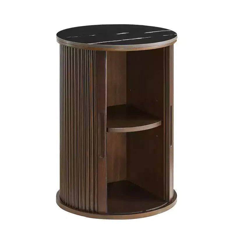 Table d'appoint circulaire en marbre artificiel avec espace de rangement, table de chevet médiévale moderne, adaptée aux chambres et aux salons