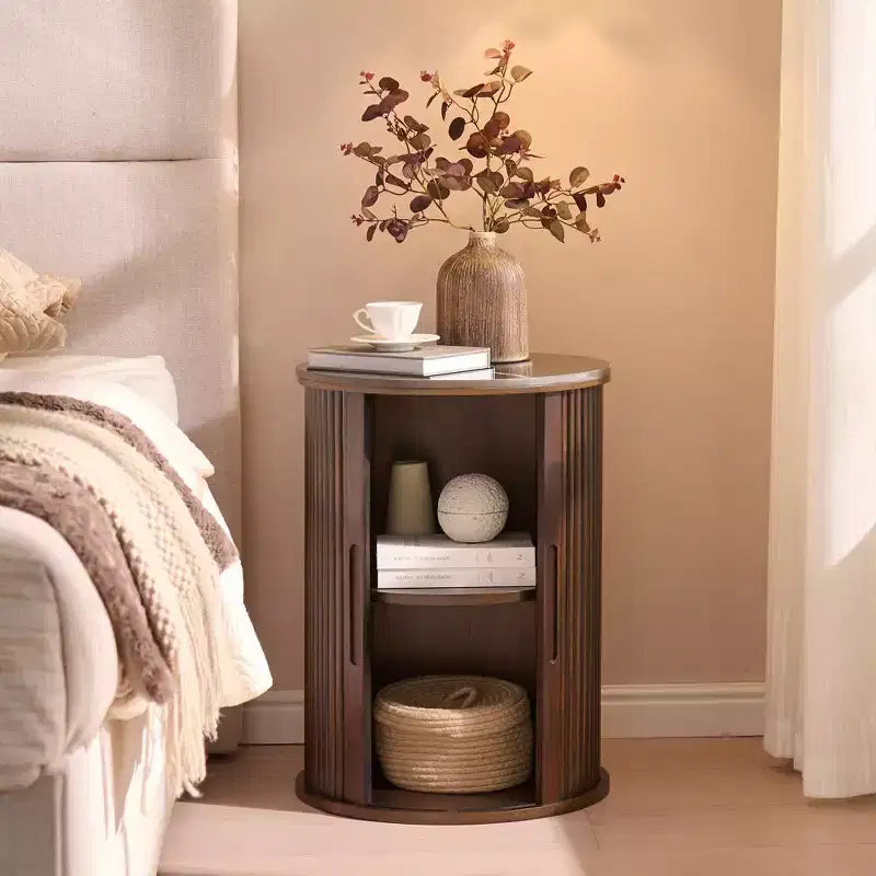 Artificial marble circular end table with storage space, medieval modern bedside table, suitable for bedrooms and living rooms- Morden Fort